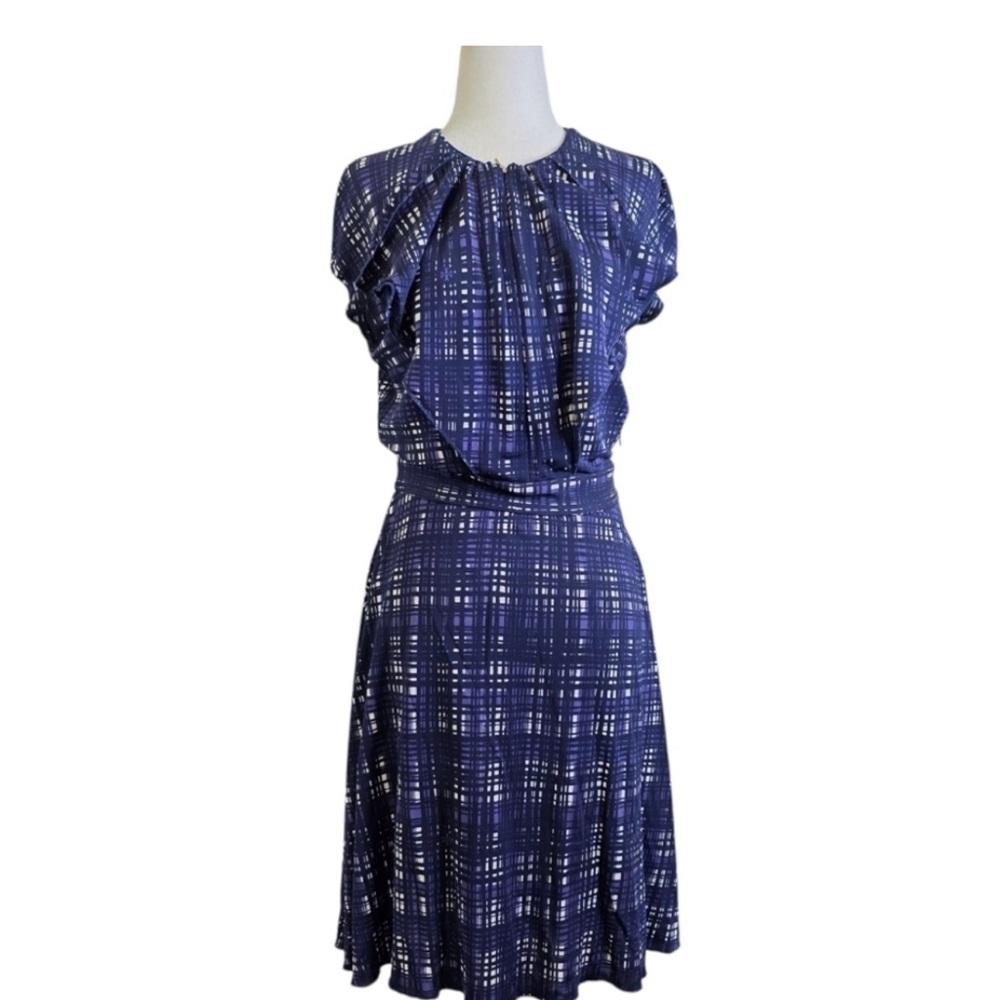 Tory Burch Blue Checkered Midi Dress